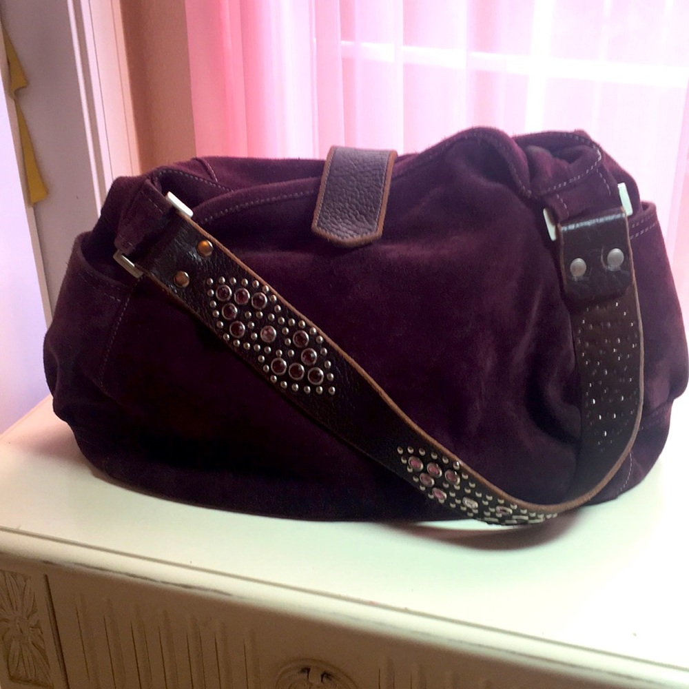Tylie Malibu suede leather rhinestone hobo purple